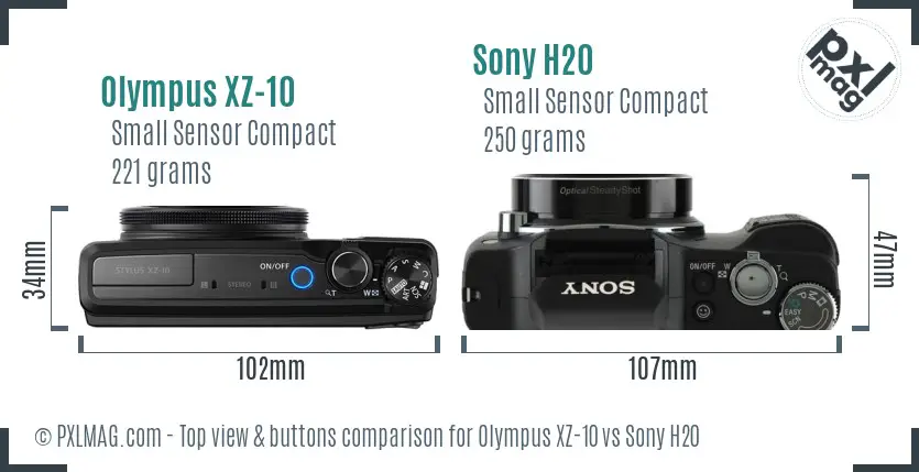 Olympus XZ-10 vs Sony H20 top view buttons comparison
