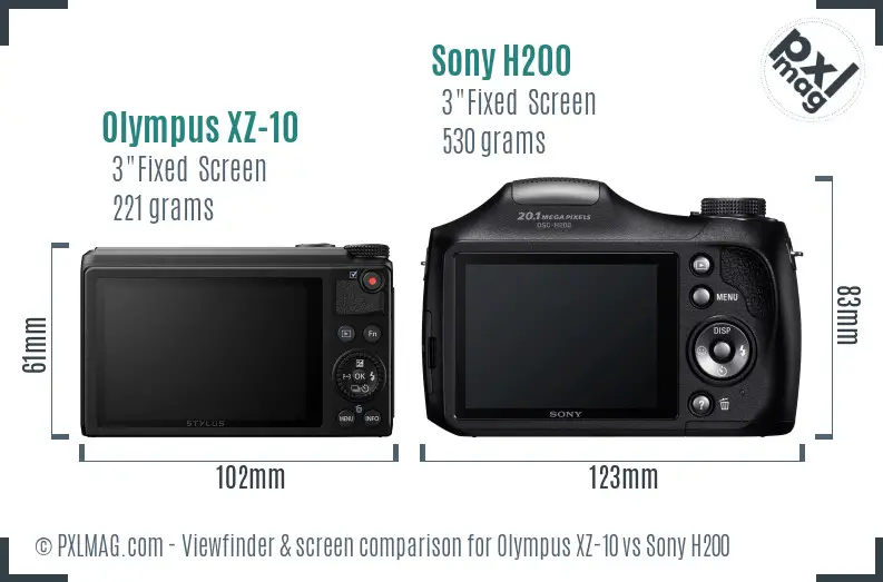 Olympus XZ-10 vs Sony H200 Screen and Viewfinder comparison