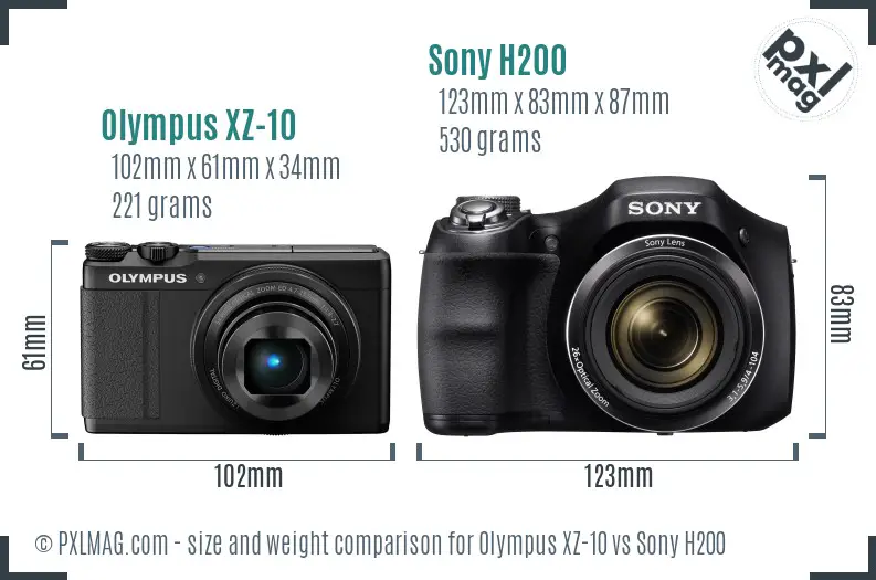 Olympus XZ-10 vs Sony H200 size comparison