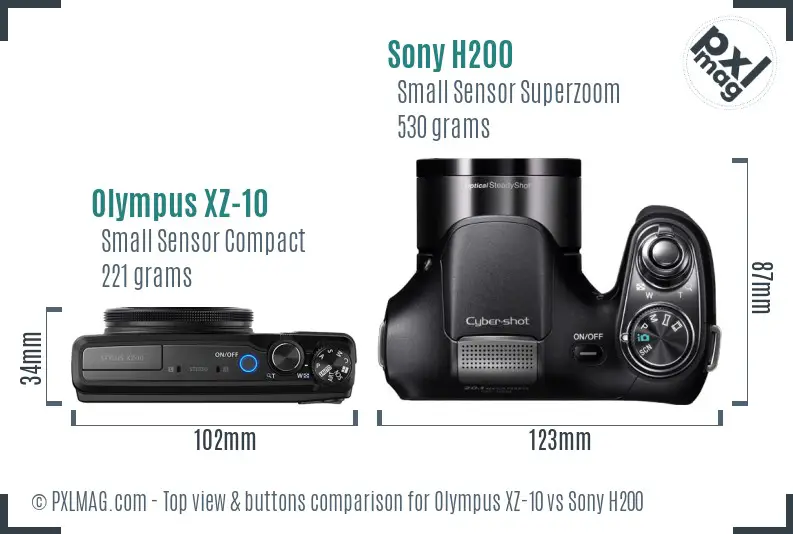 Olympus XZ-10 vs Sony H200 top view buttons comparison
