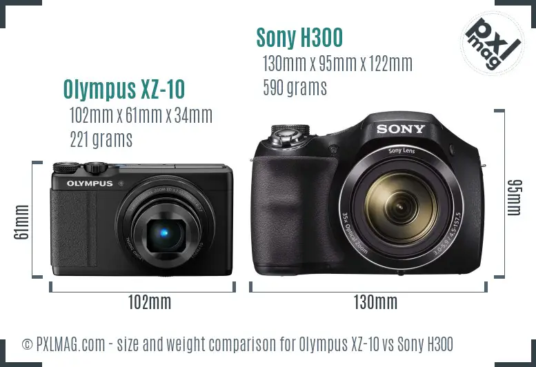 Olympus XZ-10 vs Sony H300 size comparison