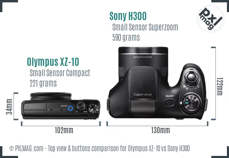 Olympus XZ-10 vs Sony H300 top view buttons comparison