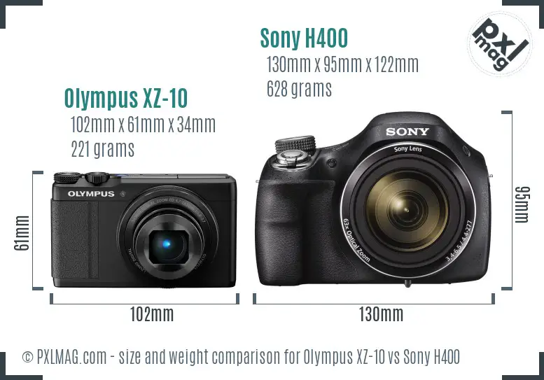 Olympus XZ-10 vs Sony H400 size comparison