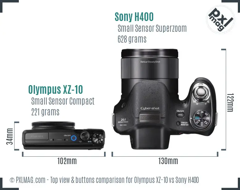 Olympus XZ-10 vs Sony H400 top view buttons comparison