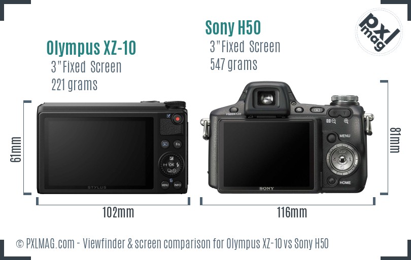 Olympus XZ-10 vs Sony H50 Screen and Viewfinder comparison