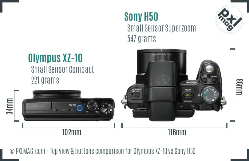 Olympus XZ-10 vs Sony H50 top view buttons comparison