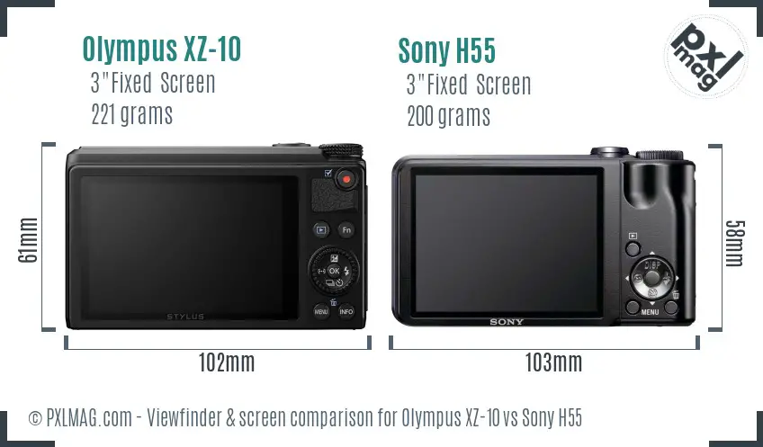 Olympus XZ-10 vs Sony H55 Screen and Viewfinder comparison