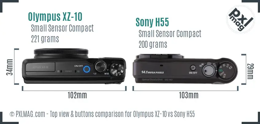 Olympus XZ-10 vs Sony H55 top view buttons comparison