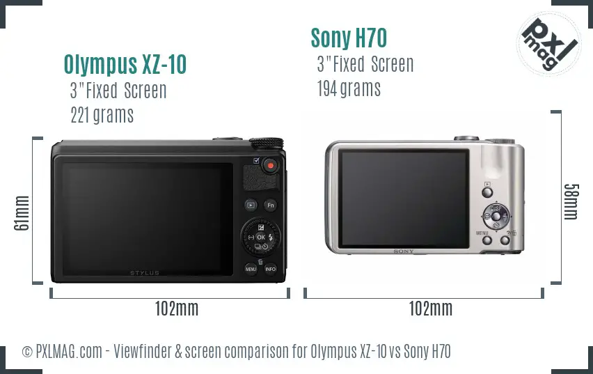 Olympus XZ-10 vs Sony H70 Screen and Viewfinder comparison