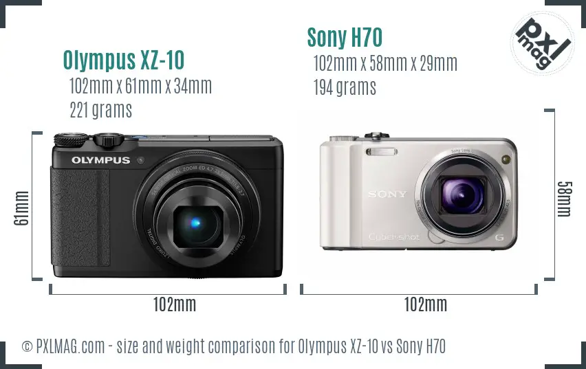 Olympus XZ-10 vs Sony H70 size comparison