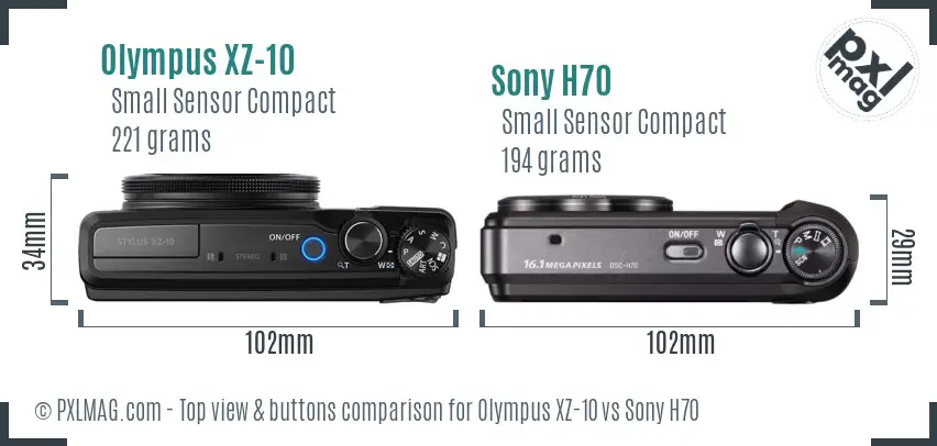 Olympus XZ-10 vs Sony H70 top view buttons comparison