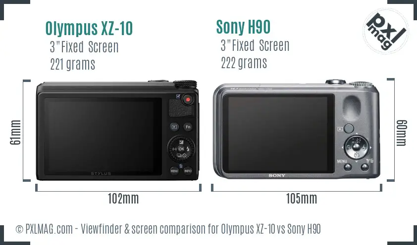 Olympus XZ-10 vs Sony H90 Screen and Viewfinder comparison