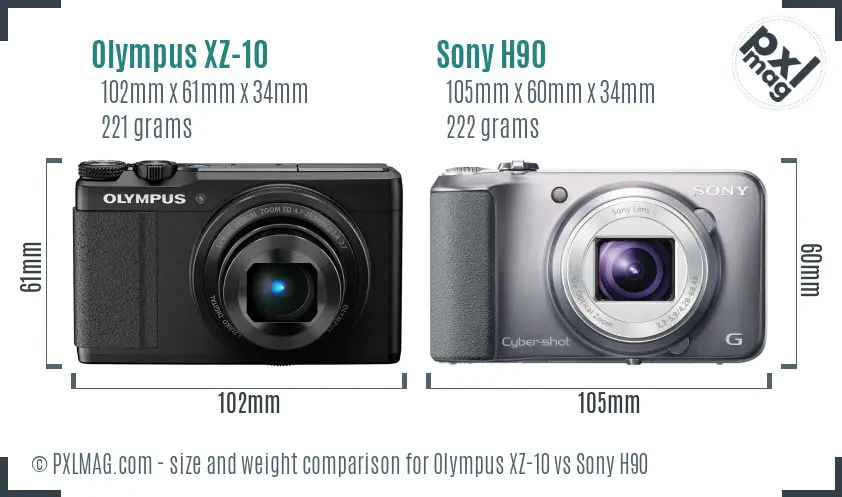 Olympus XZ-10 vs Sony H90 size comparison
