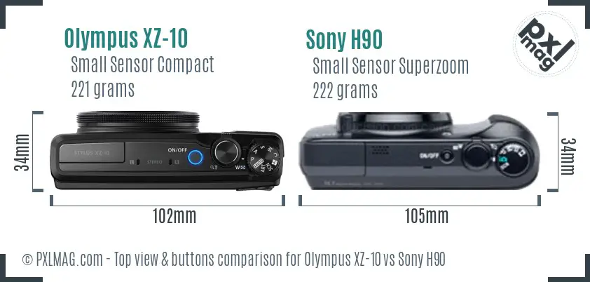 Olympus XZ-10 vs Sony H90 top view buttons comparison