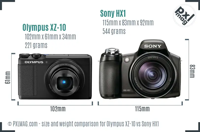 Olympus XZ-10 vs Sony HX1 size comparison