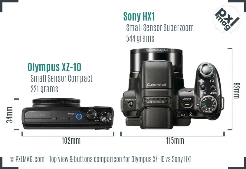 Olympus XZ-10 vs Sony HX1 top view buttons comparison