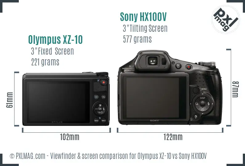 Olympus XZ-10 vs Sony HX100V Screen and Viewfinder comparison