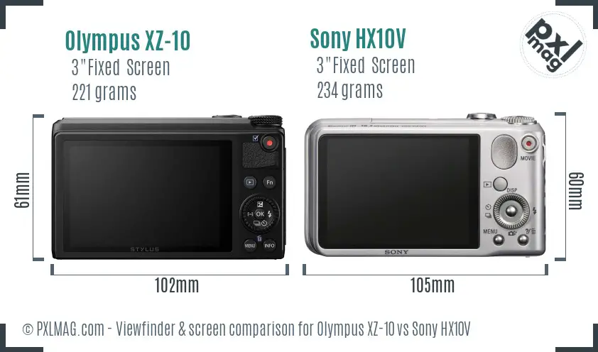 Olympus XZ-10 vs Sony HX10V Screen and Viewfinder comparison