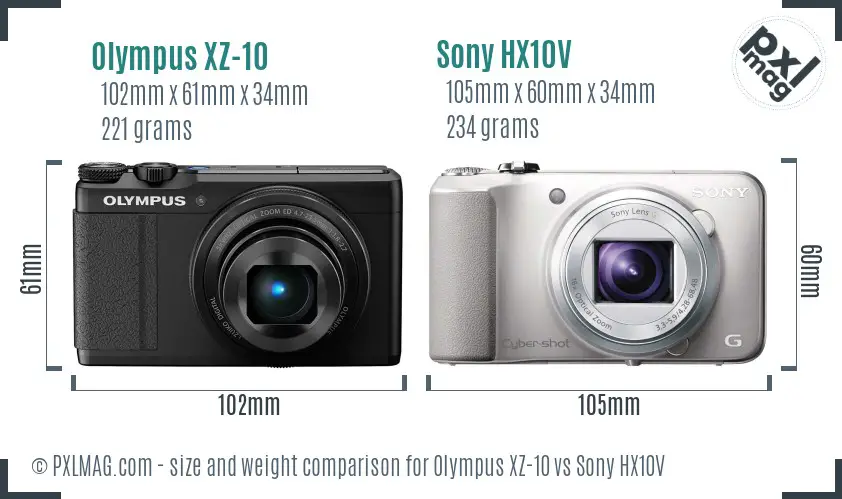 Olympus XZ-10 vs Sony HX10V size comparison