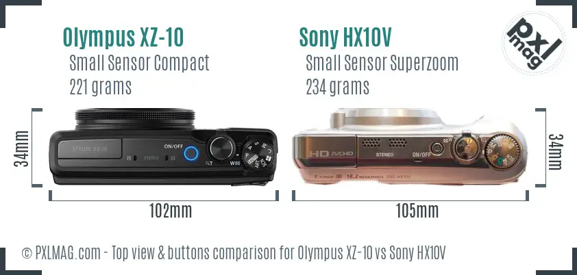 Olympus XZ-10 vs Sony HX10V top view buttons comparison