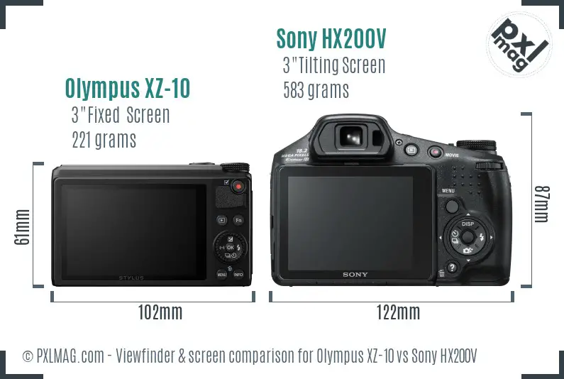 Olympus XZ-10 vs Sony HX200V Screen and Viewfinder comparison