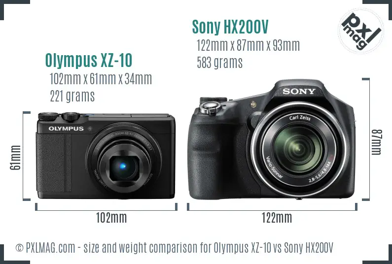 Olympus XZ-10 vs Sony HX200V size comparison
