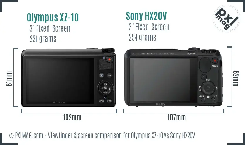 Olympus XZ-10 vs Sony HX20V Screen and Viewfinder comparison