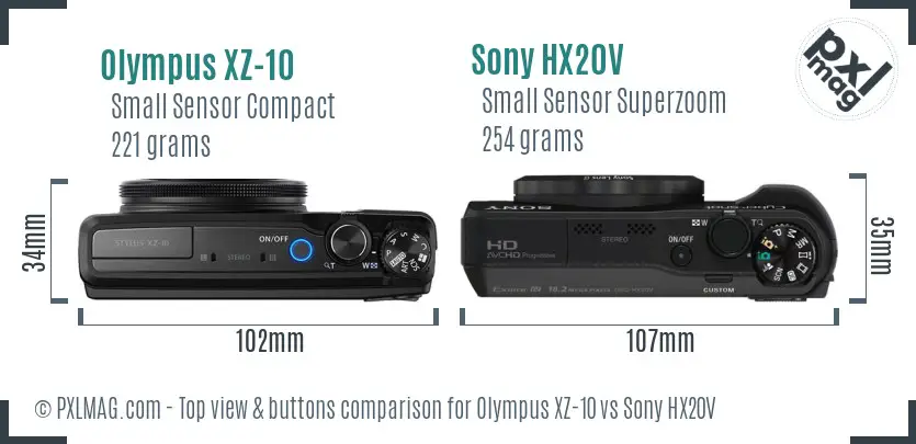 Olympus XZ-10 vs Sony HX20V top view buttons comparison
