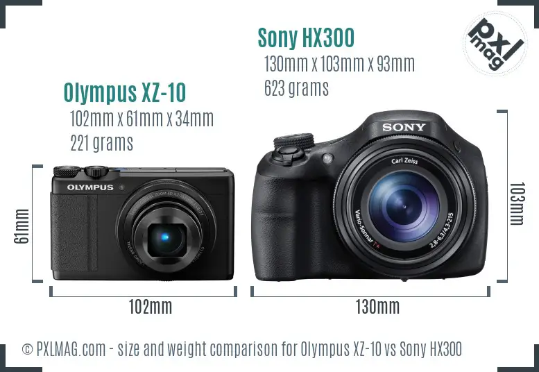 Olympus XZ-10 vs Sony HX300 size comparison