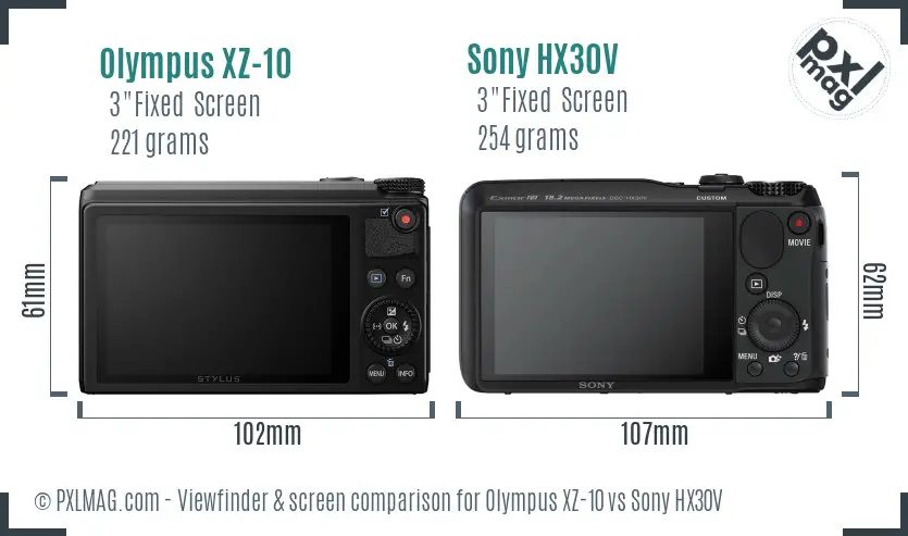 Olympus XZ-10 vs Sony HX30V Screen and Viewfinder comparison