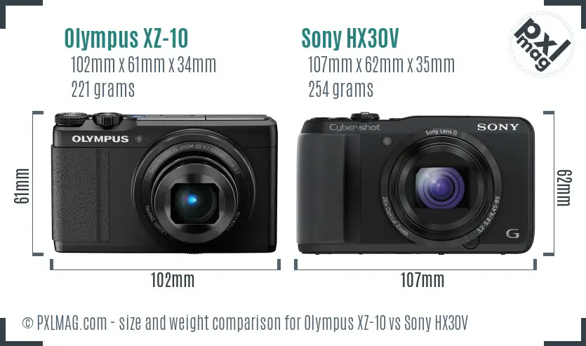 Olympus XZ-10 vs Sony HX30V size comparison