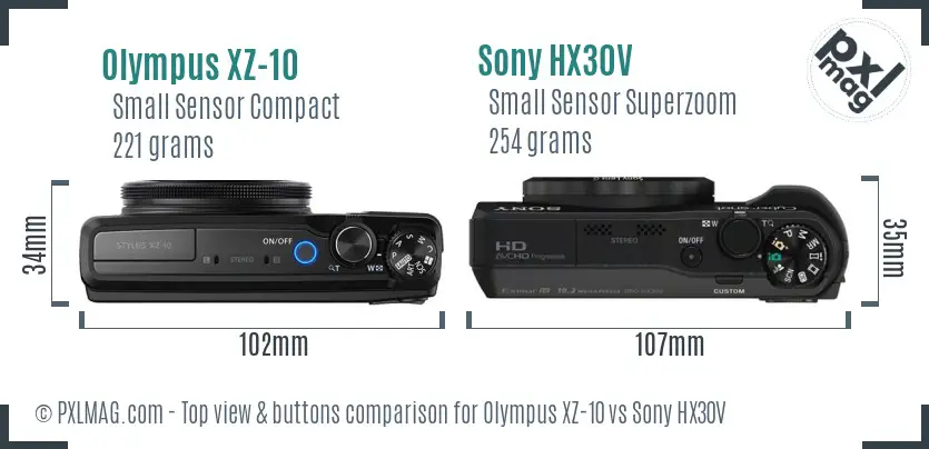 Olympus XZ-10 vs Sony HX30V top view buttons comparison