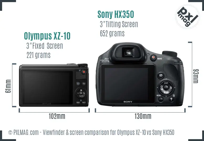 Olympus XZ-10 vs Sony HX350 Screen and Viewfinder comparison