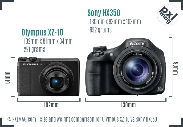 Olympus XZ-10 vs Sony HX350 size comparison
