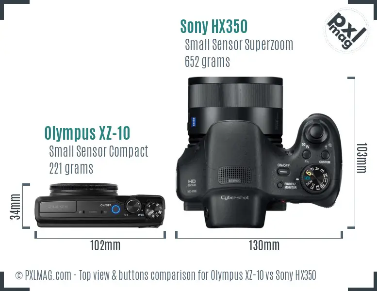 Olympus XZ-10 vs Sony HX350 top view buttons comparison