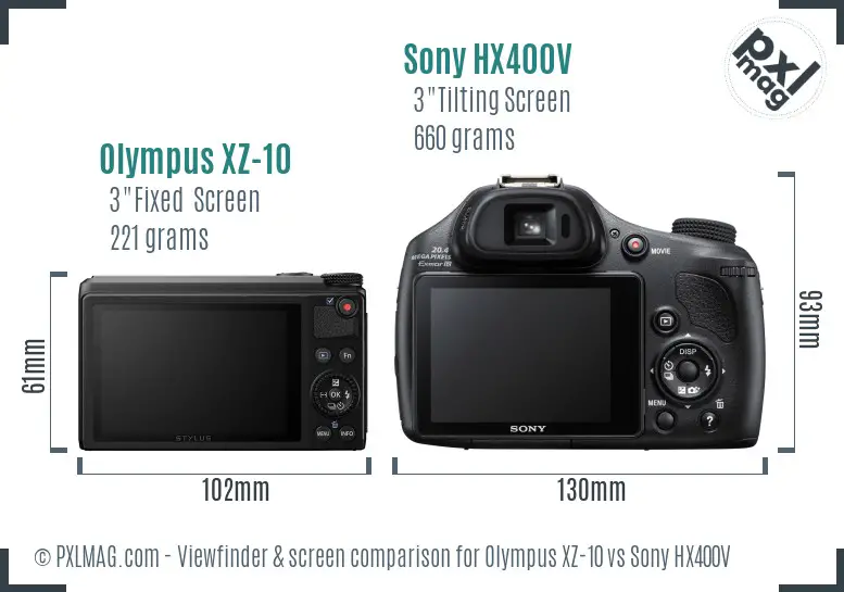 Olympus XZ-10 vs Sony HX400V Screen and Viewfinder comparison