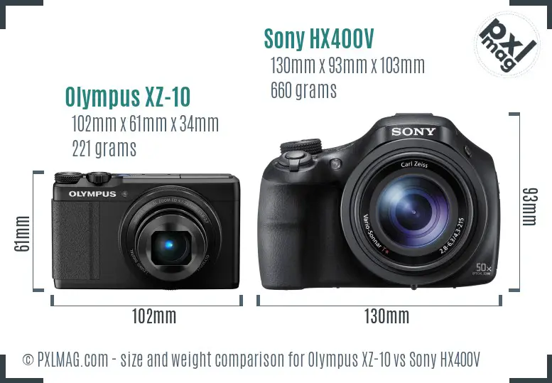 Olympus XZ-10 vs Sony HX400V size comparison