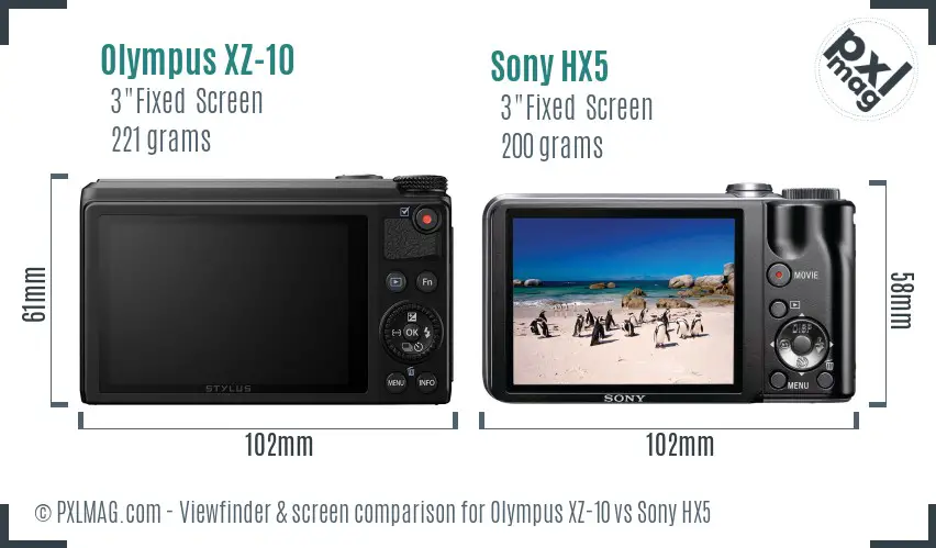 Olympus XZ-10 vs Sony HX5 Screen and Viewfinder comparison