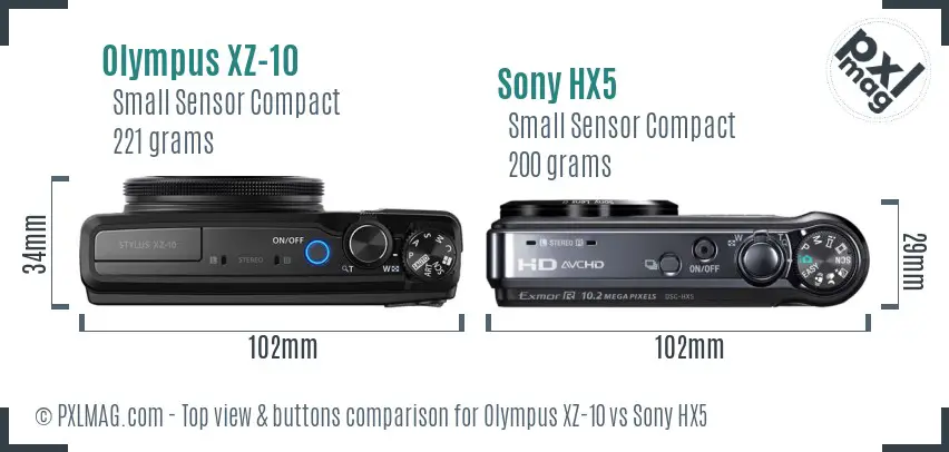 Olympus XZ-10 vs Sony HX5 top view buttons comparison