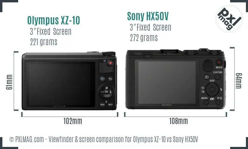 Olympus XZ-10 vs Sony HX50V Screen and Viewfinder comparison