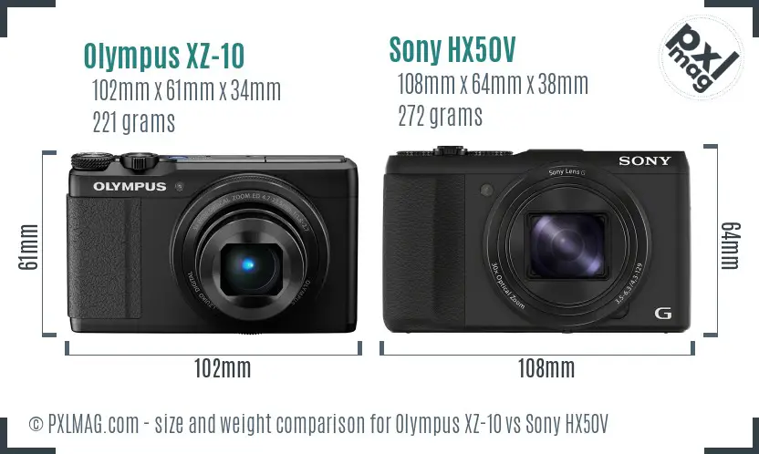 Olympus XZ-10 vs Sony HX50V size comparison