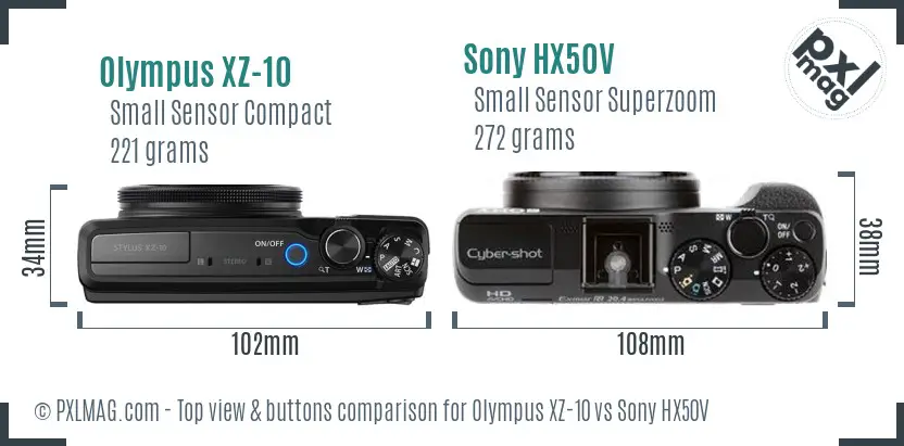 Olympus XZ-10 vs Sony HX50V top view buttons comparison