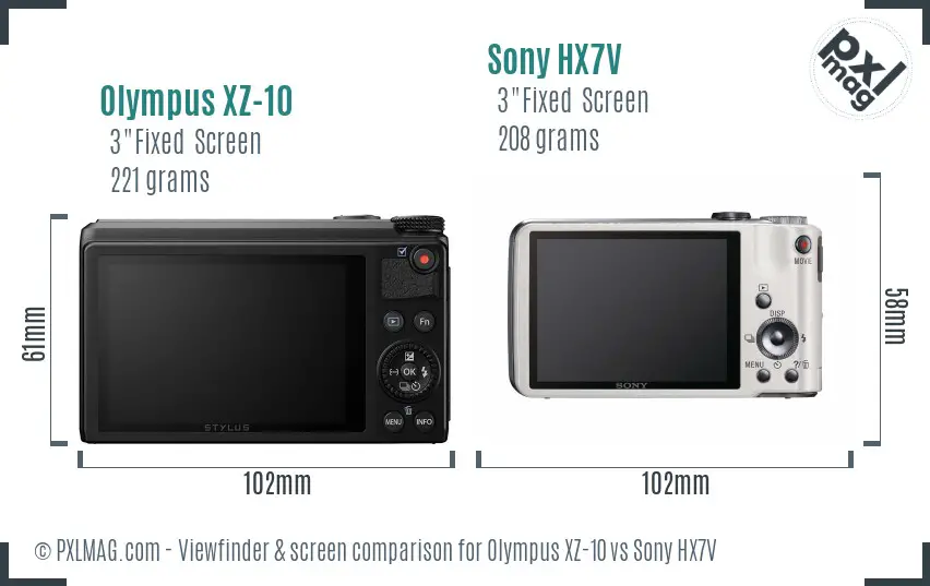 Olympus XZ-10 vs Sony HX7V Screen and Viewfinder comparison