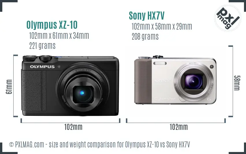 Olympus XZ-10 vs Sony HX7V size comparison