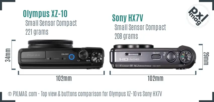 Olympus XZ-10 vs Sony HX7V top view buttons comparison