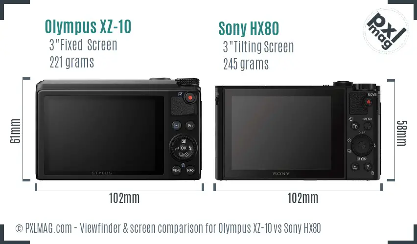 Olympus XZ-10 vs Sony HX80 Screen and Viewfinder comparison