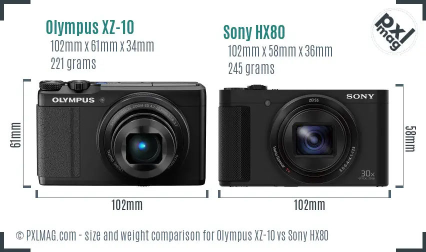 Olympus XZ-10 vs Sony HX80 size comparison