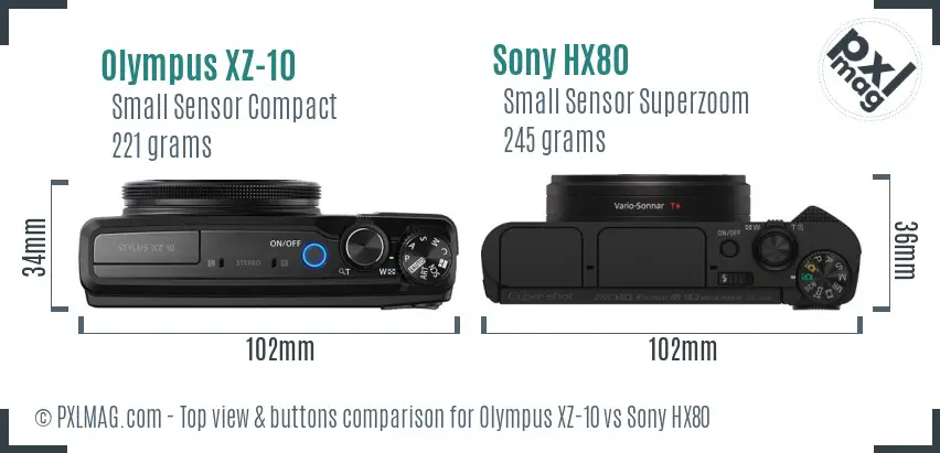 Olympus XZ-10 vs Sony HX80 top view buttons comparison