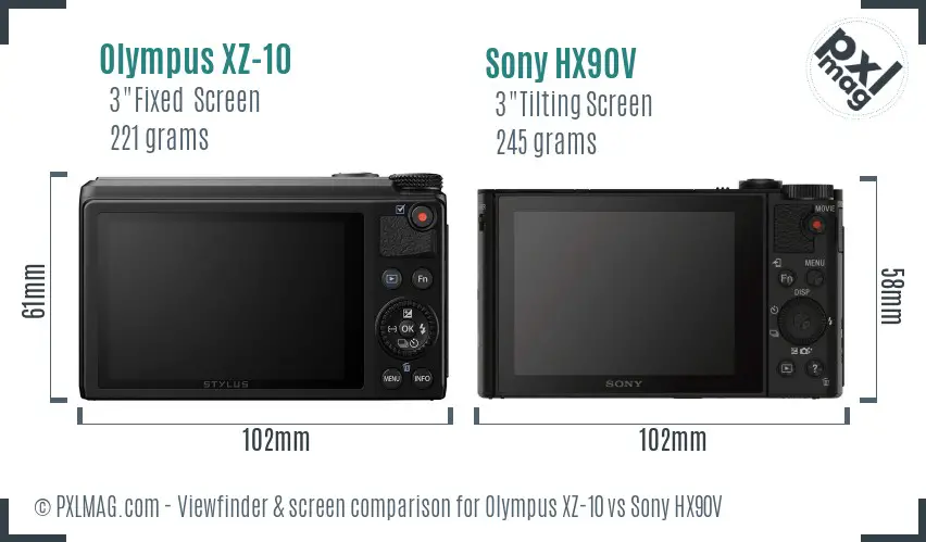 Olympus XZ-10 vs Sony HX90V Screen and Viewfinder comparison