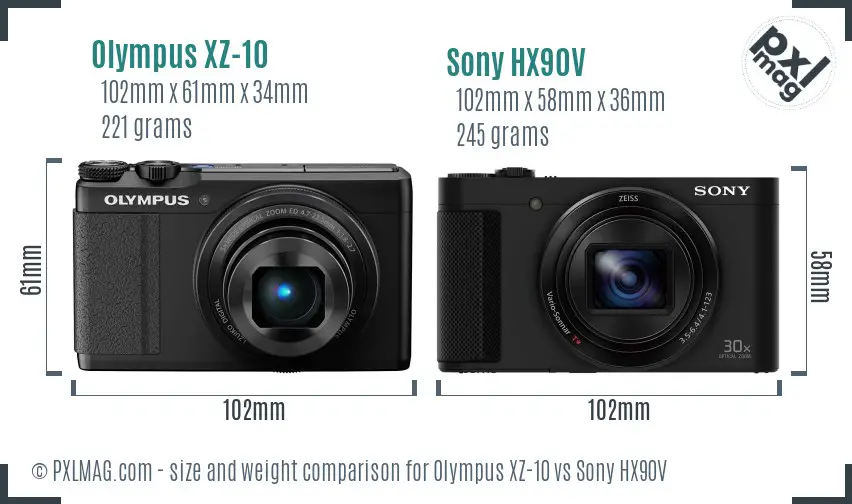 Olympus XZ-10 vs Sony HX90V size comparison